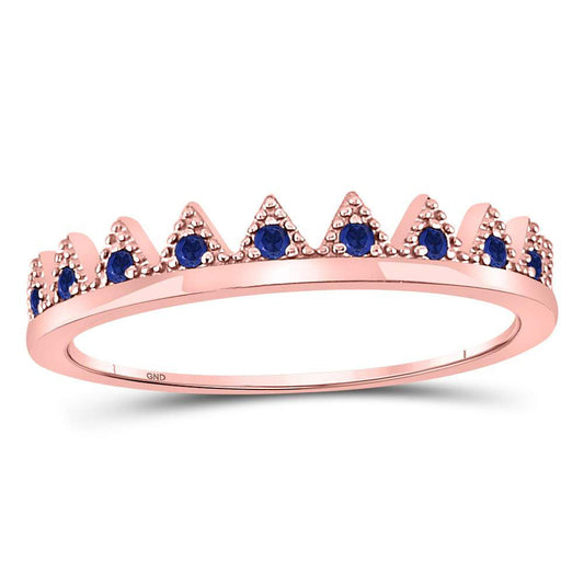10K Rose Gold Womens Round Blue Sapphire Chevron Stackable Band Ring 1/10 Cttw, Womens Size: 5-10
