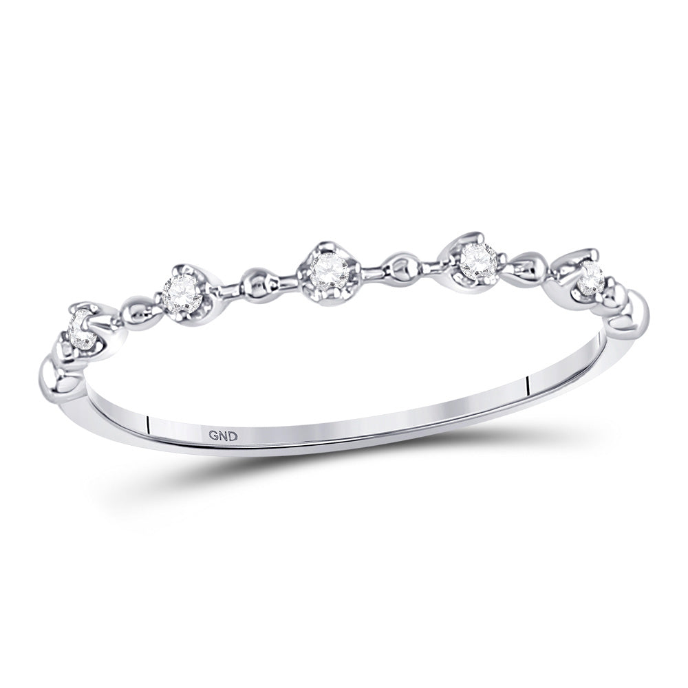 10K Rose Or White Gold Womens Round Diamond Bead Dot Stackable Ring 1/20 Cttw, Womens Size: 5-10