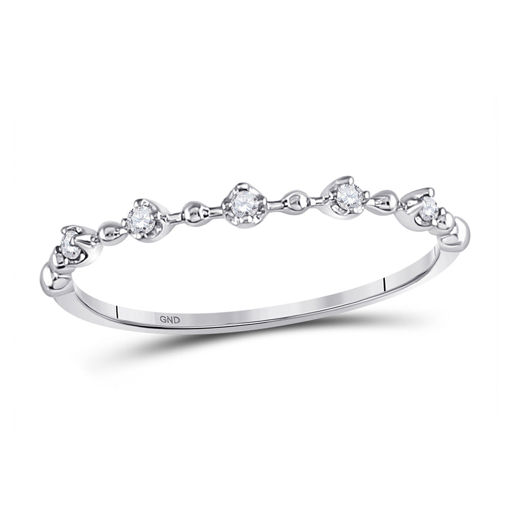 10K Rose Or White Gold Womens Round Diamond Bead Dot Stackable Ring 1/20 Cttw, Womens Size: 5-10