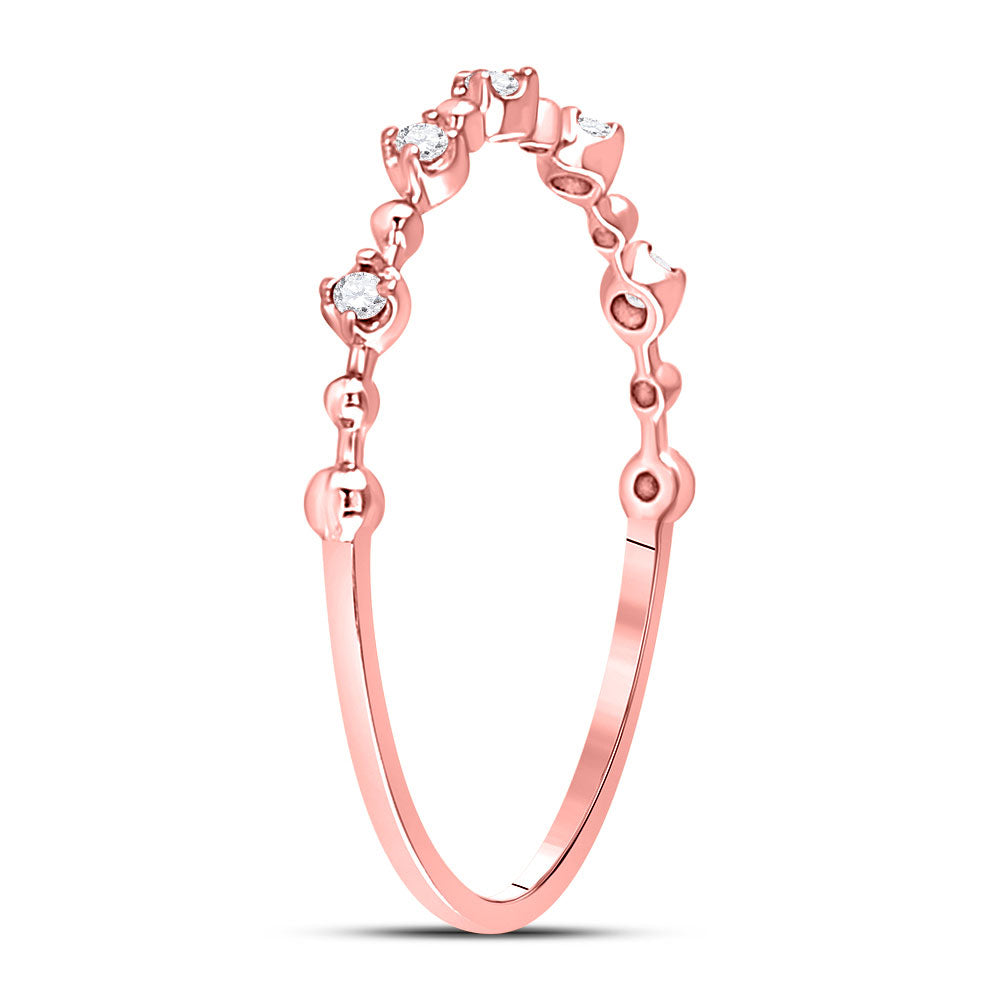 10K Rose Or White Gold Womens Round Diamond Bead Dot Stackable Ring 1/20 Cttw, Womens Size: 5-10