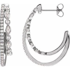 14K White Gold Pair Marquise Shape 3.8 X 1.9Mm I1, Gh 1 1/5 Ctw Natural Diamond Hoop Earrings, Length: 30.5 Mm, Thickness: 5.5 Mm