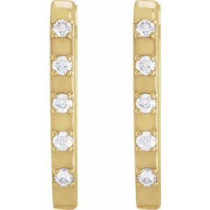 14K Yellow Gold 17.25 X 11 Mm 2 Mm Natural Diamond Round 1.5Mm Pair Hinged Polished 1/8 Ctw Natural Diamond Hoop Earrings