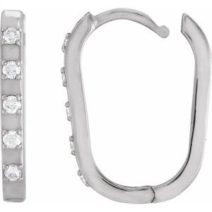 14K White Gold 17.25 X 11 Mm 2 Mm Round 1.5Mm Pair Hinged Polished 1/8 Ctw Natural Diamond Hoop Earrings