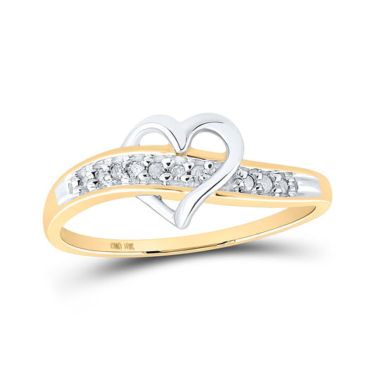 10K Yellow Gold Womens Round Diamond Heart Ring 1/20 Cttw, Womens Size: 5-10