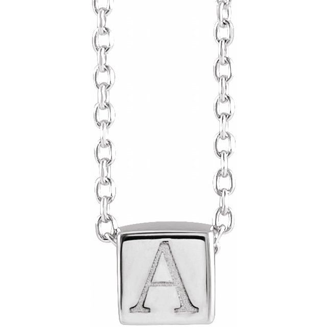 14K White Gold 5 X 5 Mm 18 In Polished Cube Necklace