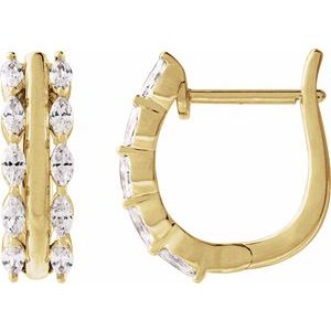 14K Yellow Gold Pair Marquise Shape 3 X 1.5Mm I1, Gh 5/8 Ctw Natural Diamond Hinged Hoop Earrings, Length: 15 Mm, Thickness: 4.8 Mm