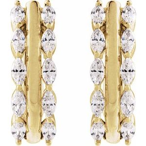 14K Yellow Gold Pair Marquise Shape 3 X 1.5Mm I1, Gh 5/8 Ctw Natural Diamond Hinged Hoop Earrings, Length: 15 Mm, Thickness: 4.8 Mm