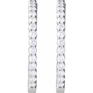 14K White Gold Pair Round Shape 3Mm I1, Gh 5 Ctw Natural Diamond Inside-Outside Hoop Earrings, Length: 37.8 Mm, Thickness: 3.2 Mm