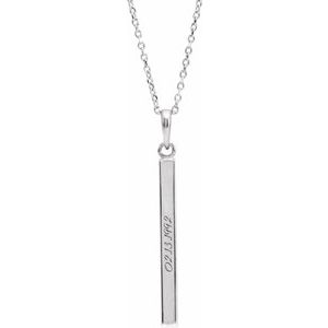 14K Yellow Or White Or Rose Gold Or Sterling Silver Or Platinum Engravable Four-Sided Bar 16-18" Necklace