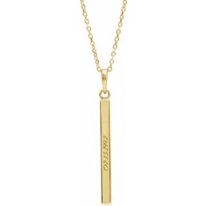 14K Yellow Or White Or Rose Gold Or Sterling Silver Or Platinum Engravable Four-Sided Bar 16-18" Necklace