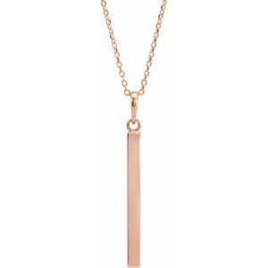 14K Yellow Or White Or Rose Gold Or Sterling Silver Or Platinum Engravable Four-Sided Bar 16-18" Necklace