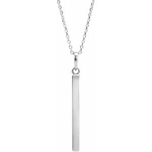 14K Yellow Or White Or Rose Gold Or Sterling Silver Or Platinum Engravable Four-Sided Bar 16-18" Necklace