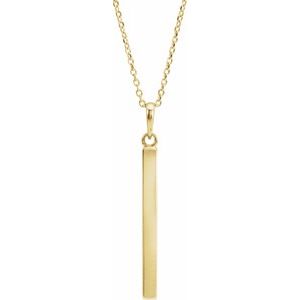 14K Yellow Or White Or Rose Gold Or Sterling Silver Or Platinum Engravable Four-Sided Bar 16-18" Necklace