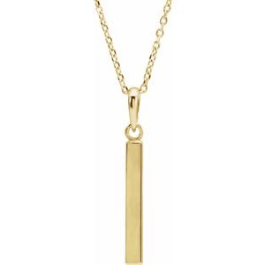 14K Yellow Or White Or Rose Gold Or Sterling Silver Or Platinum Engravable Four-Sided Bar 16-18" Necklace