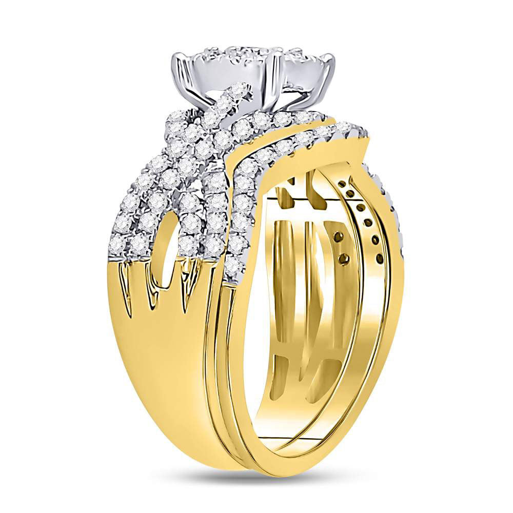 10K Yellow Gold Round Diamond Contoured Bridal Wedding Ring Band Set 1 Cttw, Womens Size: 5-10