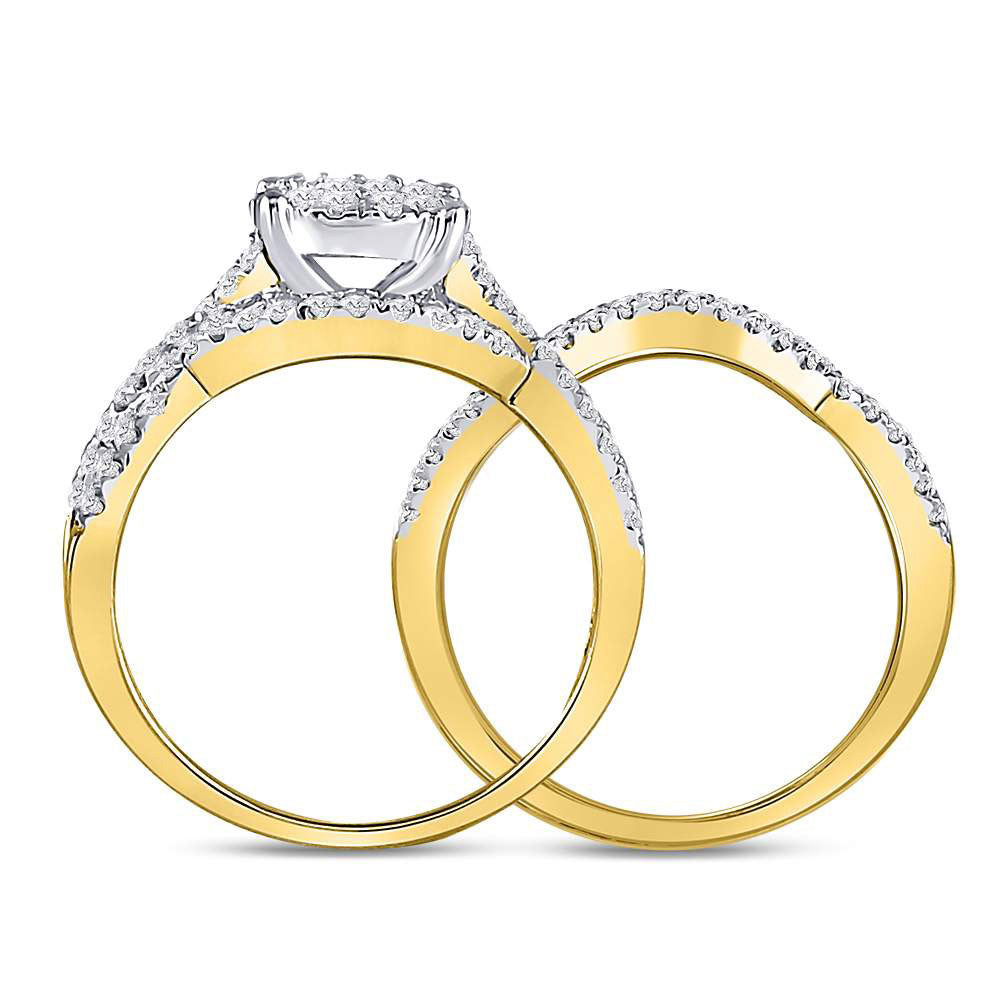 10K Yellow Gold Round Diamond Contoured Bridal Wedding Ring Band Set 1 Cttw, Womens Size: 5-10