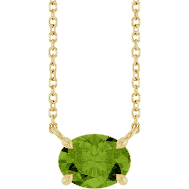 14K Yellow Gold Oval 18 In Polished Natural Gemstone 4-Claw Prong Necklace