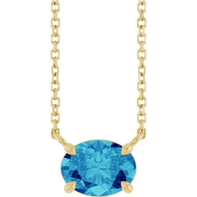 14K Yellow Gold Oval 18 In Polished Natural Gemstone 4-Claw Prong Necklace