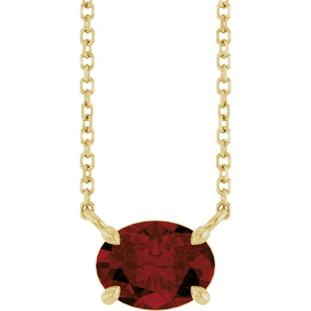 14K Yellow Gold Oval 18 In Polished Natural Gemstone 4-Claw Prong Necklace