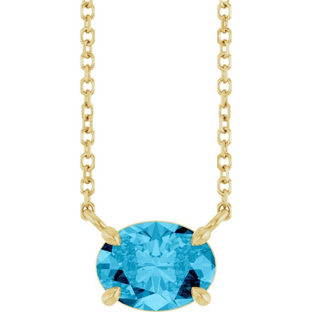 14K Yellow Gold Oval 18 In Polished Natural Gemstone 4-Claw Prong Necklace