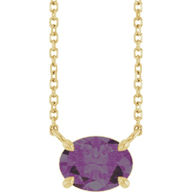 14K Yellow Gold Oval 18 In Polished Lab-Grown Gemstone 4-Claw Prong Necklace