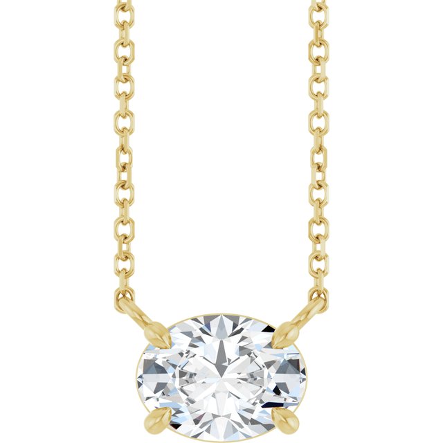 14K Yellow Gold Oval 18 In Polished Natural Gemstone 4-Claw Prong Necklace
