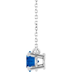 14K White Gold Oval 8 X 6 Mm Natural Blue Sapphire 4-Claw Prong Necklace, Length: 18 In
