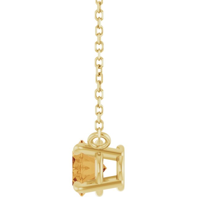 14K Yellow Gold Oval 18 In Polished Natural Gemstone 4-Claw Prong Necklace