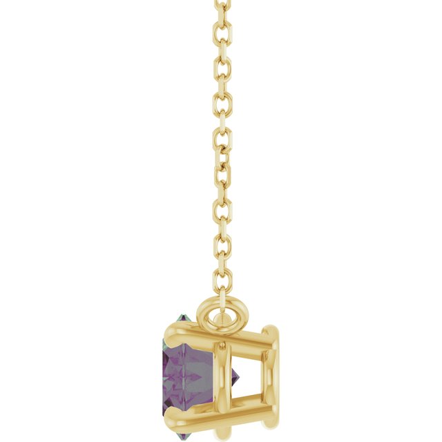14K Yellow Gold Oval 18 In Polished Lab-Grown Gemstone 4-Claw Prong Necklace
