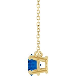 14K Yellow Gold Oval 8 X 6 Mm Lab-Grown Blue Sapphire 4-Claw Prong Necklace, Length: 18 In
