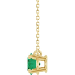 14K Yellow Gold Oval 8 X 6 Mm Lab-Grown Emerald 4-Claw Prong Necklace, Length: 18 In