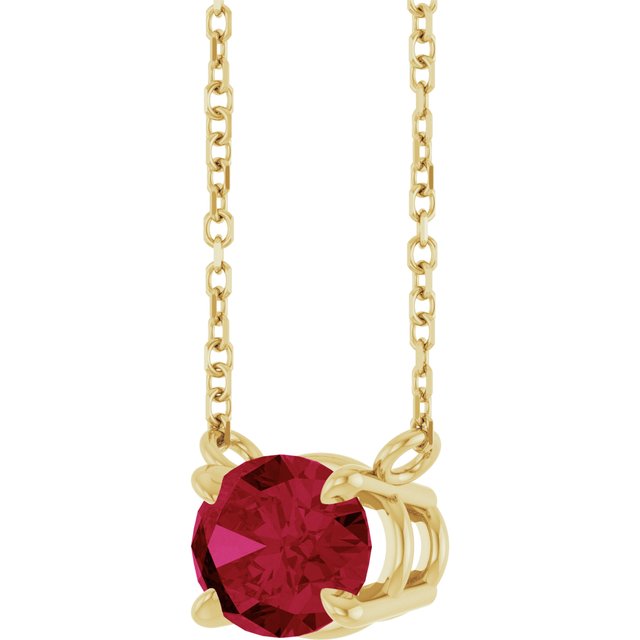 14K Yellow Gold Oval 18 In Polished Lab-Grown Gemstone 4-Claw Prong Necklace