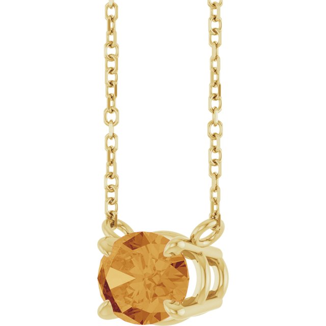 14K Yellow Gold Oval 18 In Polished Natural Gemstone 4-Claw Prong Necklace