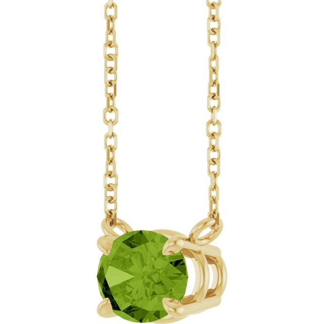 14K Yellow Gold Oval 18 In Polished Natural Gemstone 4-Claw Prong Necklace