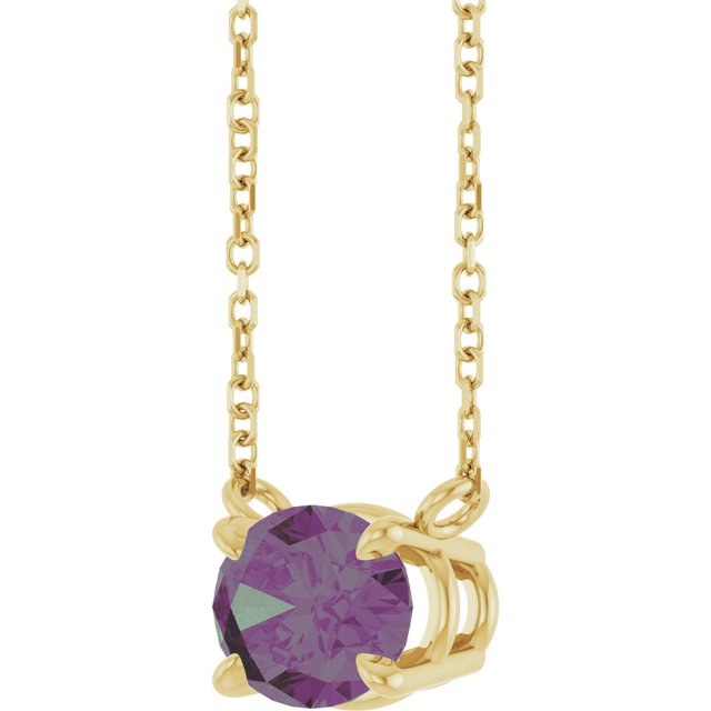 14K Yellow Gold Oval 18 In Polished Lab-Grown Gemstone 4-Claw Prong Necklace