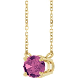 14K Yellow Gold Oval 8 X 6 Mm Natural Pink Tourmaline 4-Claw Prong Necklace, Length: 18 In