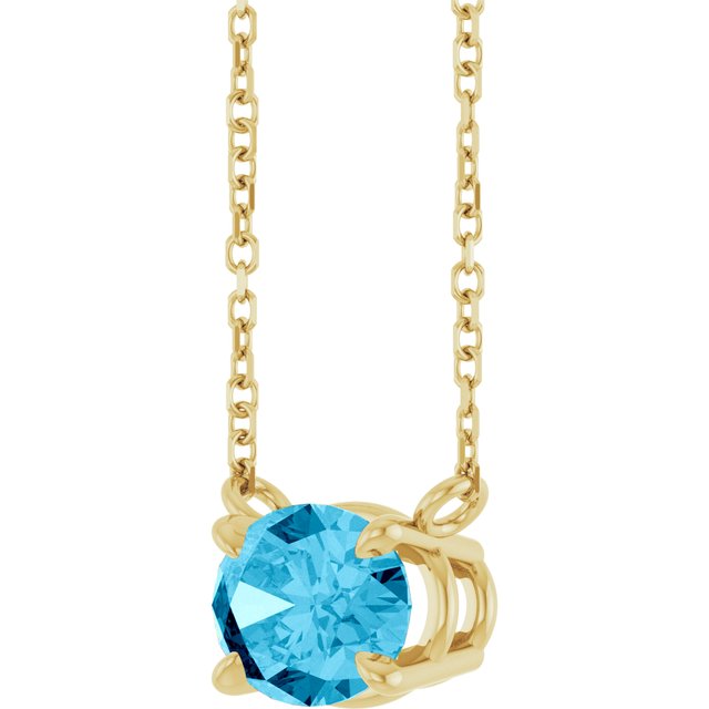 14K Yellow Gold Oval 18 In Polished Natural Gemstone 4-Claw Prong Necklace