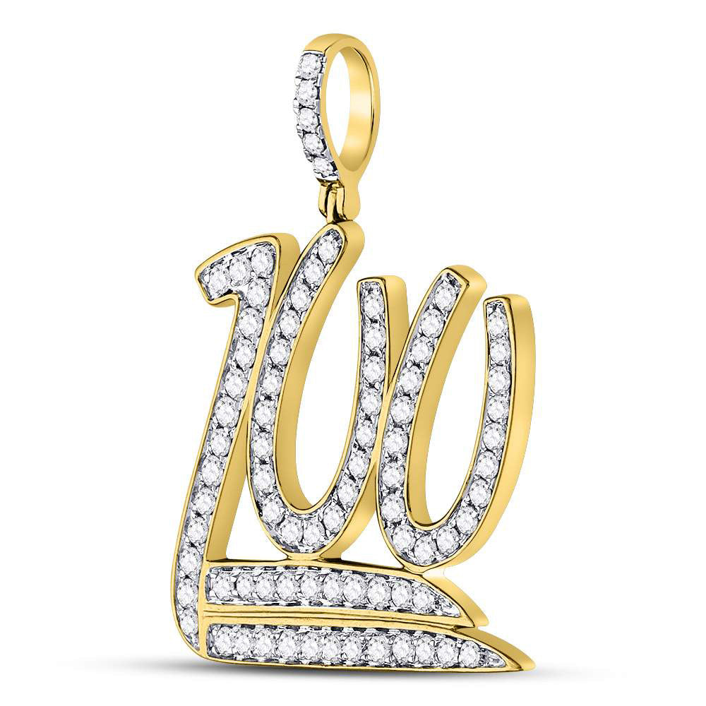 10K Yellow Gold Mens Round Diamond 100 Hundred Emoji Charm Pendant 1-1/4 Cttw