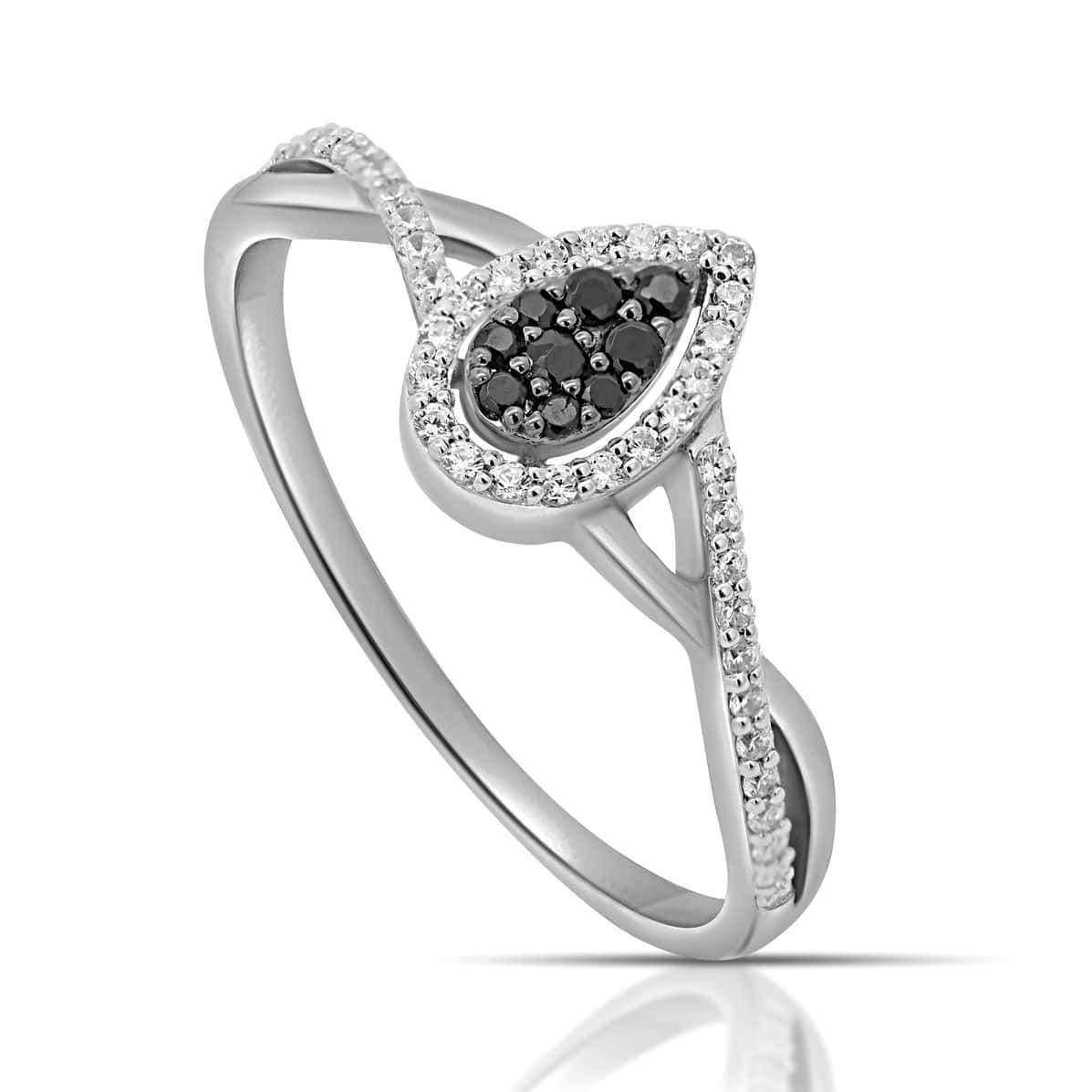 10K White Gold 0.23 Cttw Black Diamond Ladies Pear Ring