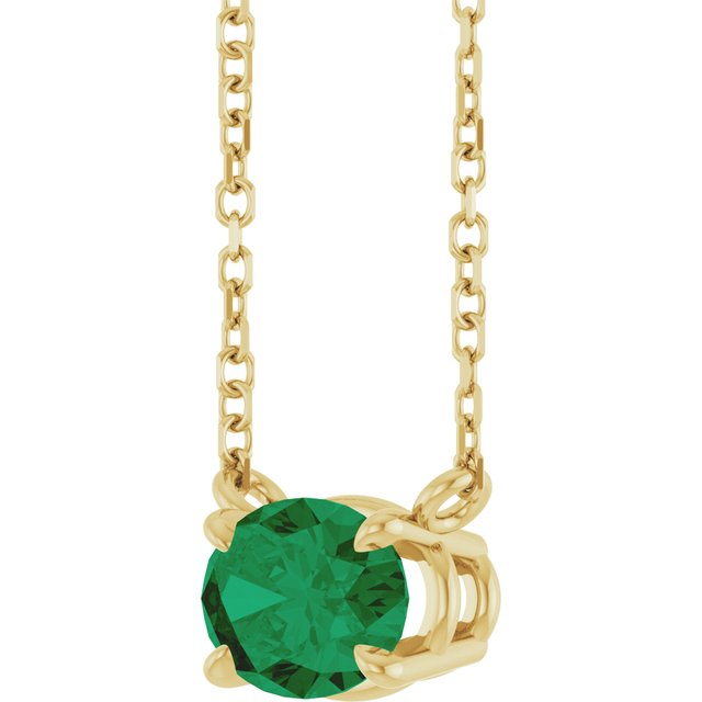 14K Yellow Gold Oval 18 In Polished Lab-Grown Gemstone 4-Claw Prong Necklace