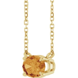 14K Yellow Gold Oval 7 X 5 Mm Natural Citrine 4-Prong Claw Necklace, Length: 18 In
