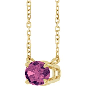 14K Yellow Gold Oval 7 X 5 Mm Natural Pink Tourmaline 4-Prong Claw Necklace, Length: 18 In