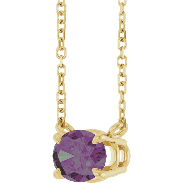 14K Yellow Gold Oval 18 In Polished Lab-Grown Gemstone 4-Claw Prong Necklace
