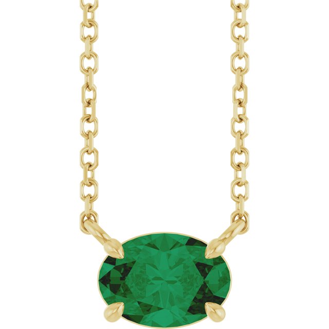 14K Yellow Gold Oval 18 In Polished Lab-Grown Gemstone 4-Claw Prong Necklace