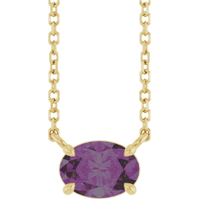 14K Yellow Gold Oval 18 In Polished Lab-Grown Gemstone 4-Claw Prong Necklace