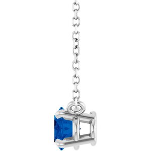 14K White Gold Oval 7 X 5 Mm Lab-Grown Blue Sapphire 4-Prong Claw Necklace, Length: 18 In