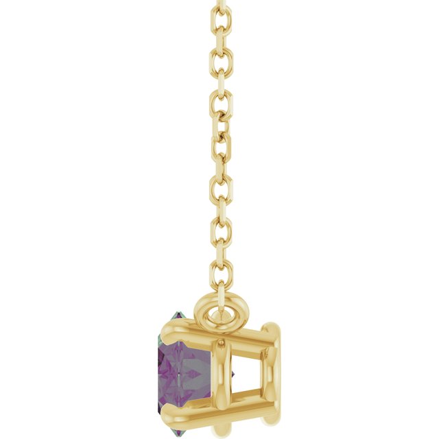 14K Yellow Gold Oval 18 In Polished Lab-Grown Gemstone 4-Claw Prong Necklace
