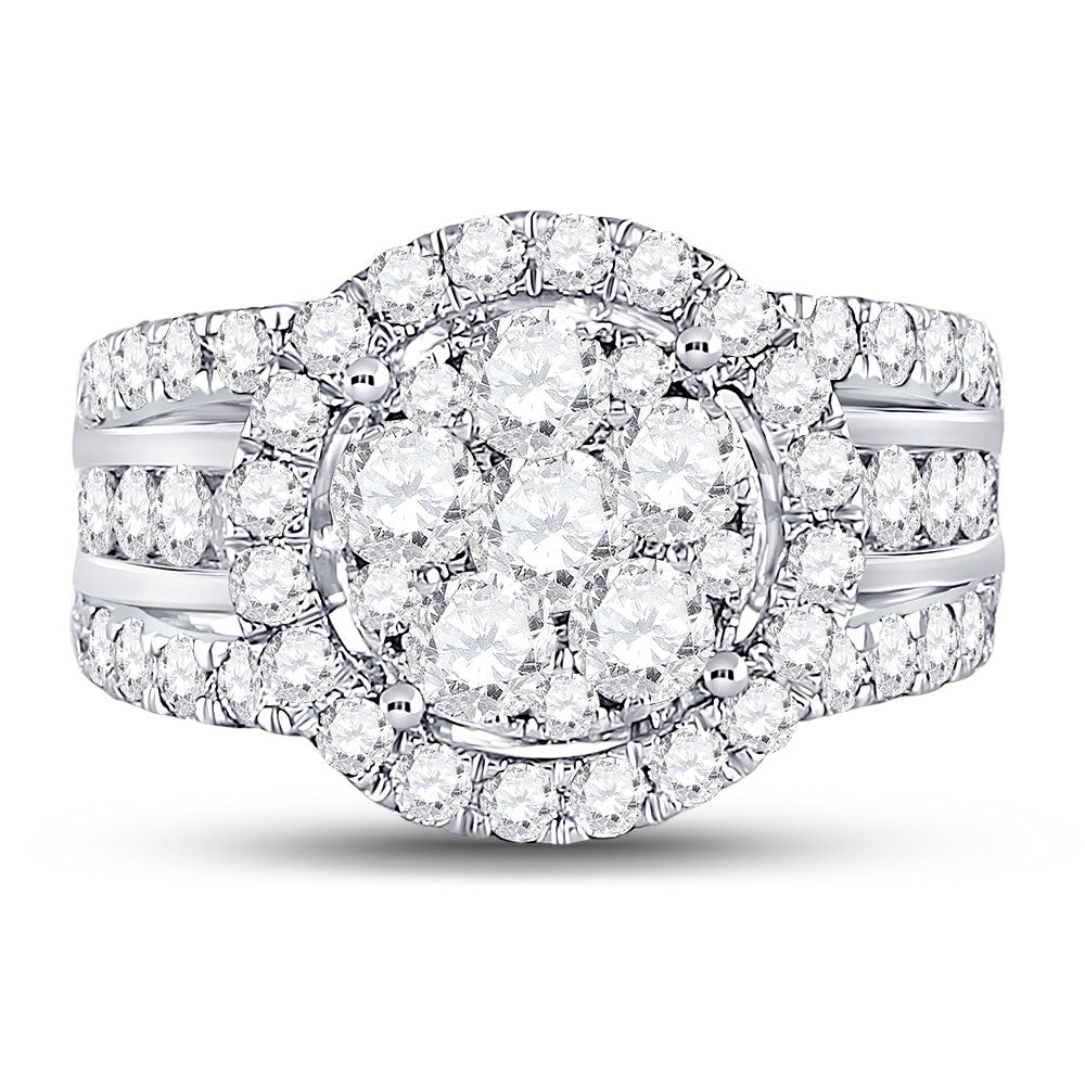 14K White Gold Round Diamond Cluster Bridal Wedding Engagement Ring 2 Cttw, Womens Size: 5-10