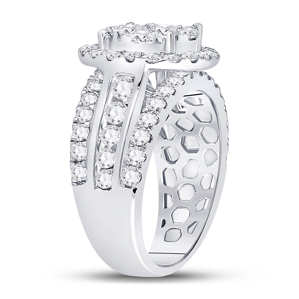 14K White Gold Round Diamond Cluster Bridal Wedding Engagement Ring 2 Cttw, Womens Size: 5-10