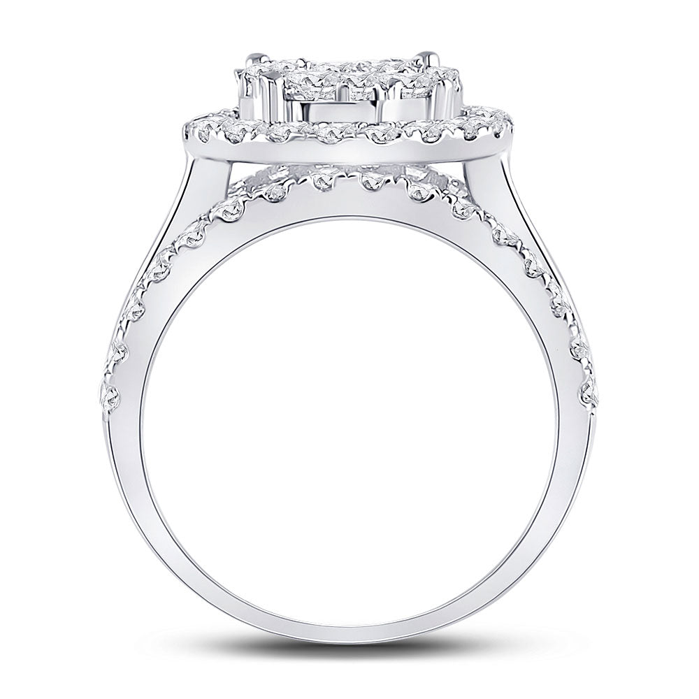 14K White Gold Round Diamond Cluster Bridal Wedding Engagement Ring 2 Cttw, Womens Size: 5-10